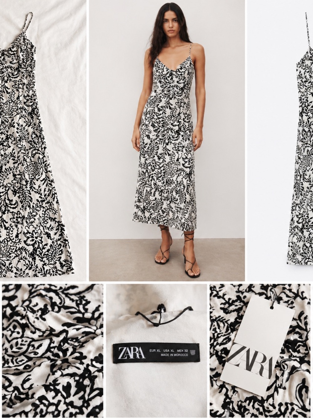 Zara Black and White Floral Slip Midi Dress